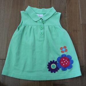 Vintage Hanna Andersson Collared Sleeveless Polo Shirt Flower Applique 100 4T